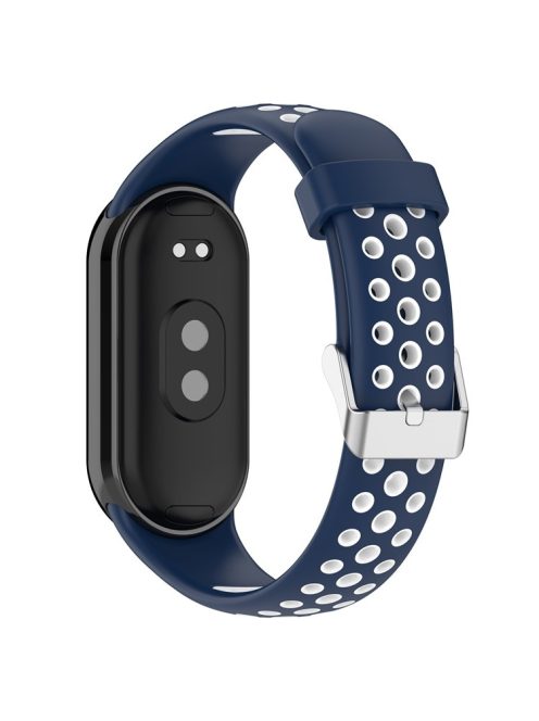 For Xiaomi Mi Band 9 NFC / Mi Band 9 / Smart Band 8 NFC / Smart Band 8 Watch Straps Silicone Band with Stainless Steel Connector - Blue+White