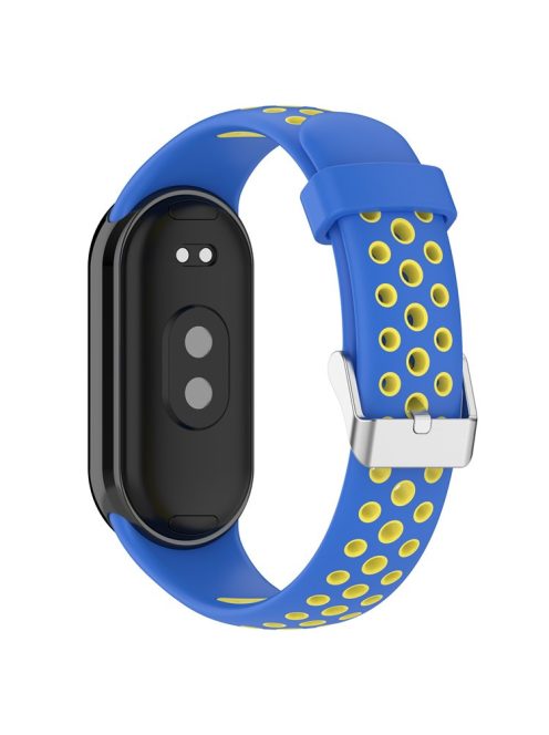 For Xiaomi Mi Band 9 NFC / Mi Band 9 / Smart Band 8 NFC / Smart Band 8 Watch Straps Silicone Band with Stainless Steel Connector - Blue+Yellow