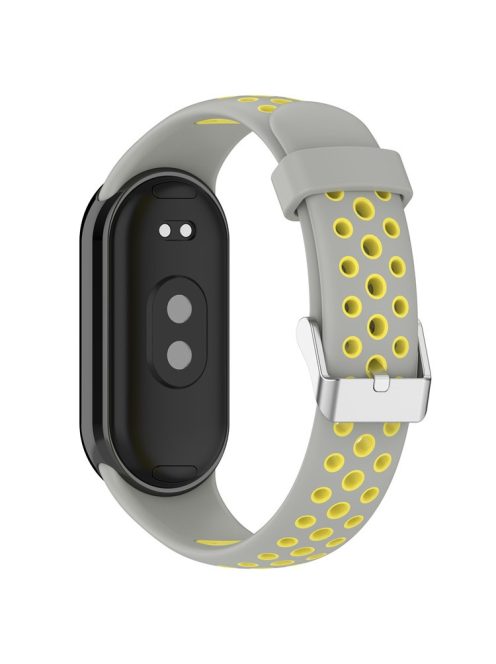 For Xiaomi Mi Band 9 NFC / Mi Band 9 / Smart Band 8 NFC / Smart Band 8 Watch Straps Silicone Band with Stainless Steel Connector - Grey+Yellow