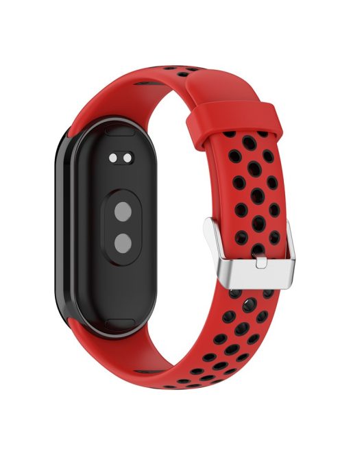 For Xiaomi Mi Band 9 NFC / Mi Band 9 / Smart Band 8 NFC / Smart Band 8 Watch Straps Silicone Band with Stainless Steel Connector - Red+Black