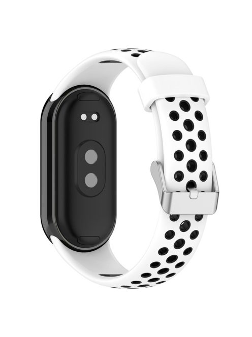 For Xiaomi Mi Band 9 NFC / Mi Band 9 / Smart Band 8 NFC / Smart Band 8 Watch Straps Silicone Band with Stainless Steel Connector - White+Black