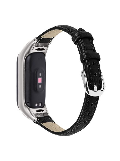 For Xiaomi Mi Band 9 NFC / Mi Band 9 / Smart Band 8 NFC / Smart Band 8 Wrist Strap Crocodile Texture Top Layer Cowhide Leather Watch Band - Black