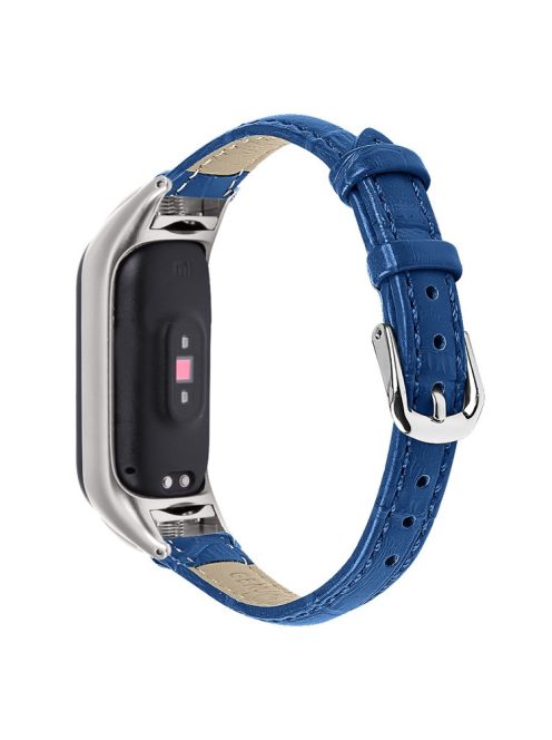 For Xiaomi Mi Band 9 NFC / Mi Band 9 / Smart Band 8 NFC / Smart Band 8 Wrist Strap Crocodile Texture Top Layer Cowhide Leather Watch Band - Blue