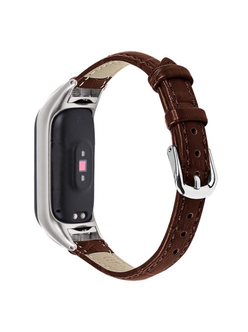 For Xiaomi Mi Band 9 NFC / Mi Band 9 / Smart Band 8 NFC / Smart Band 8 Wrist Strap Crocodile Texture Top Layer Cowhide Leather Watch Band - Brown