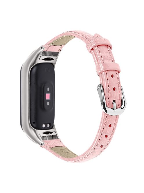 For Xiaomi Mi Band 9 NFC / Mi Band 9 / Smart Band 8 NFC / Smart Band 8 Wrist Strap Crocodile Texture Top Layer Cowhide Leather Watch Band - Pink