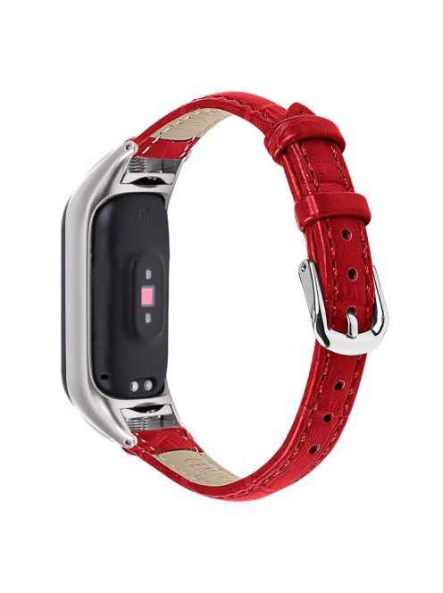 For Xiaomi Mi Band 9 NFC / Mi Band 9 / Smart Band 8 NFC / Smart Band 8 Wrist Strap Crocodile Texture Top Layer Cowhide Leather Watch Band - Red