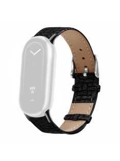   For Xiaomi Mi Band 9 NFC / Mi Band 9 / Smart Band 8 NFC / Smart Band 8 Wrist Strap Woven Texture Cowhide Leather Band - Black