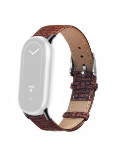   For Xiaomi Mi Band 9 NFC / Mi Band 9 / Smart Band 8 NFC / Smart Band 8 Wrist Strap Woven Texture Cowhide Leather Band - Brown