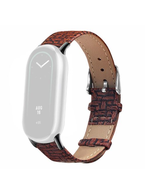 For Xiaomi Mi Band 9 NFC / Mi Band 9 / Smart Band 8 NFC / Smart Band 8 Wrist Strap Woven Texture Cowhide Leather Band - Brown