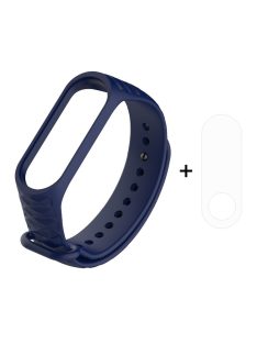   For Xiaomi Mi Smart Band 4 / Mi Band 3 3D Diamond Texture Adjustable Soft Silicone Watch Band Strap + Full Covering TPU Screen Film - Blue