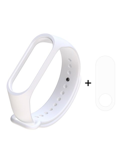 For Xiaomi Mi Smart Band 4 / Mi Band 3 Adjustable Soft Silicone Watch Band + Full Covering TPU Screen Protector - White