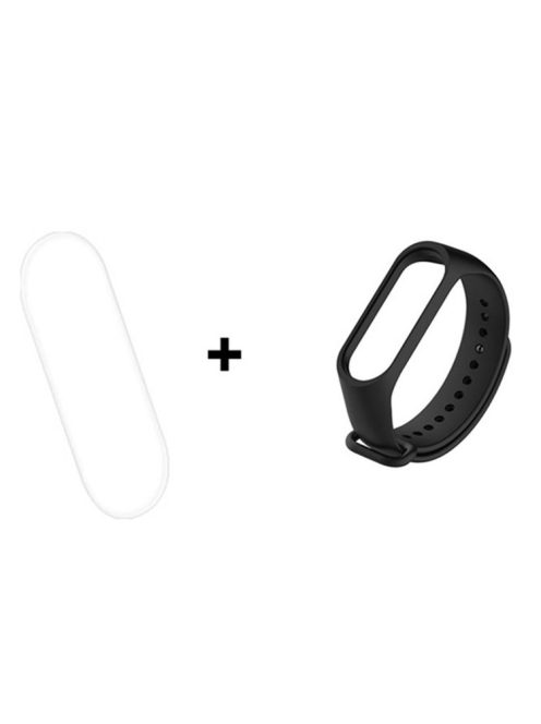 For Xiaomi Mi Smart Band 4 / Mi Band 3 Adjustable Soft Silicone Watch Band Strap + Full Covering Soft TPU Screen Film - Black