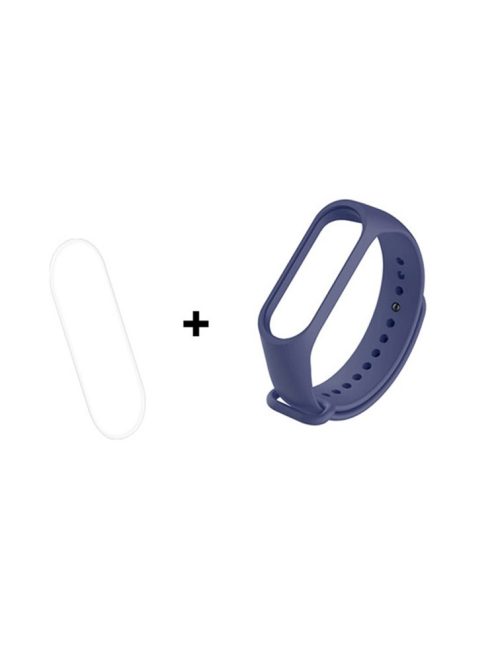 For Xiaomi Mi Smart Band 4 / Mi Band 3 Adjustable Soft Silicone Watch Band Strap + Full Covering Soft TPU Screen Film - Dark Blue