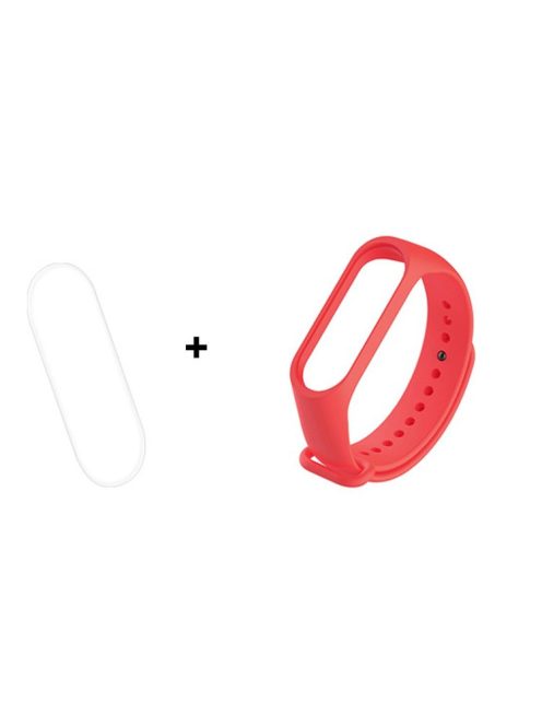 For Xiaomi Mi Smart Band 4 / Mi Band 3 Adjustable Soft Silicone Watch Band Strap + Full Covering Soft TPU Screen Film - Red