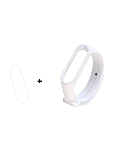 For Xiaomi Mi Smart Band 4 / Mi Band 3 Adjustable Soft Silicone Watch Band Strap + Full Covering Soft TPU Screen Film - White