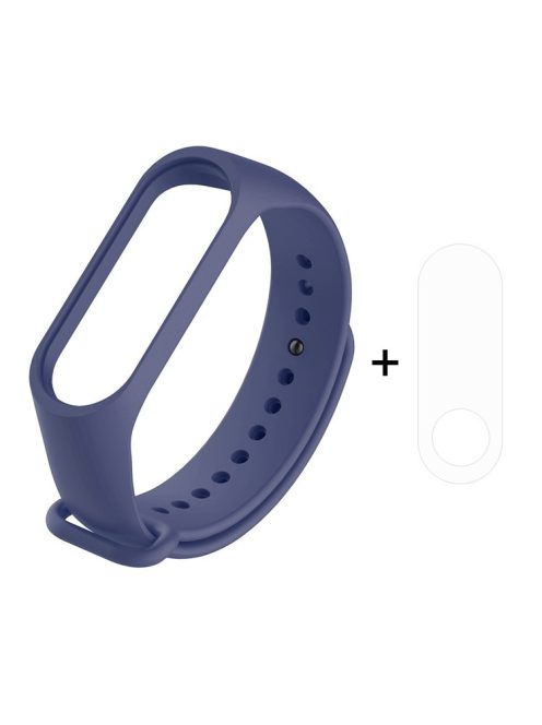 For Xiaomi Mi Smart Band 4 / Mi Band 3 Adjustable Soft Silicone Watch Strap Replacement + Full Covering TPU Screen Protector - Dark Blue