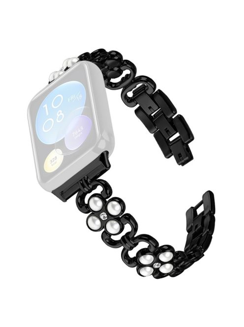 For Xiaomi Redmi 4 Wrist Bracelet Pearl Decor Four Leaf Clover Stainless Steel Watch Band - Black