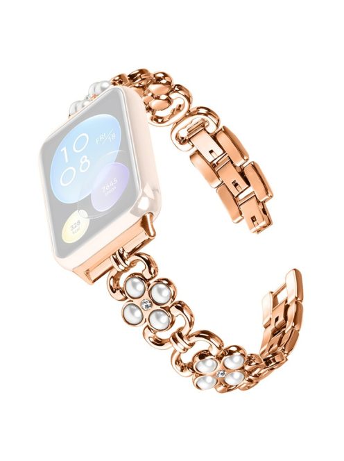 For Xiaomi Redmi 4 Wrist Bracelet Pearl Decor Four Leaf Clover Stainless Steel Watch Band - Rose Gold