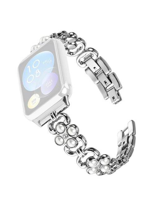 For Xiaomi Redmi 4 Wrist Bracelet Pearl Decor Four Leaf Clover Stainless Steel Watch Band - Silver