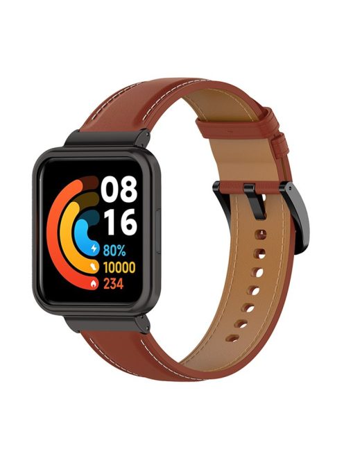 For Xiaomi Redmi Watch 2 Lite Replacement Genuine Leather Strap Adjustable Watch Band - Dark Brown