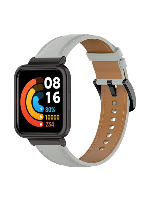 For Xiaomi Redmi Watch 2 Lite Replacement Genuine Leather Strap Adjustable Watch Band - Grey