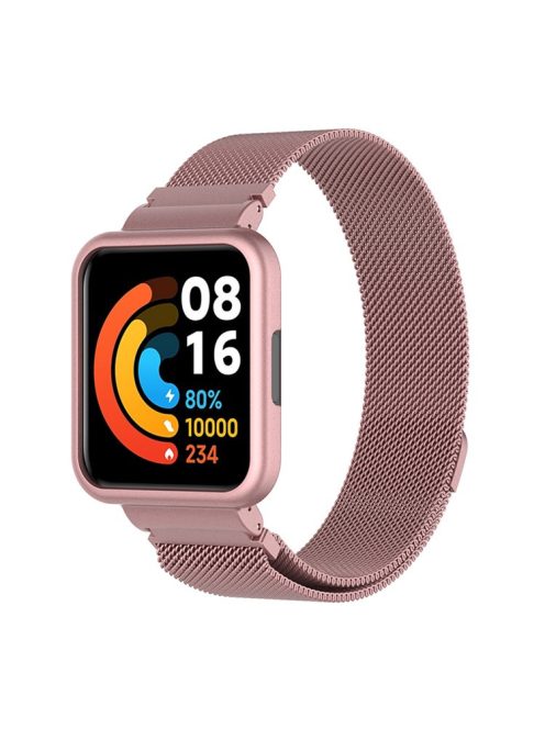 For Xiaomi Redmi Watch 2 Lite Stainless Steel Band Milanese Magnetic Wrist Strap with Watch Case - Rose Pink