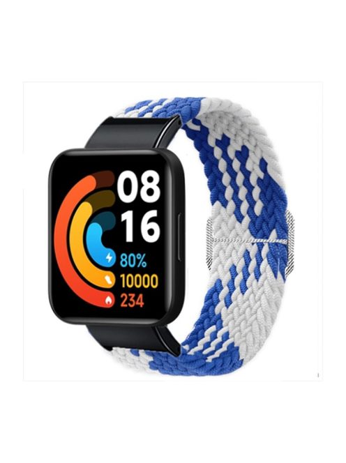 For Xiaomi Redmi Watch 2 Replacement Wrist Band Braided Nylon Elastic Smart Watch Strap with Metal Connector - Blue/White