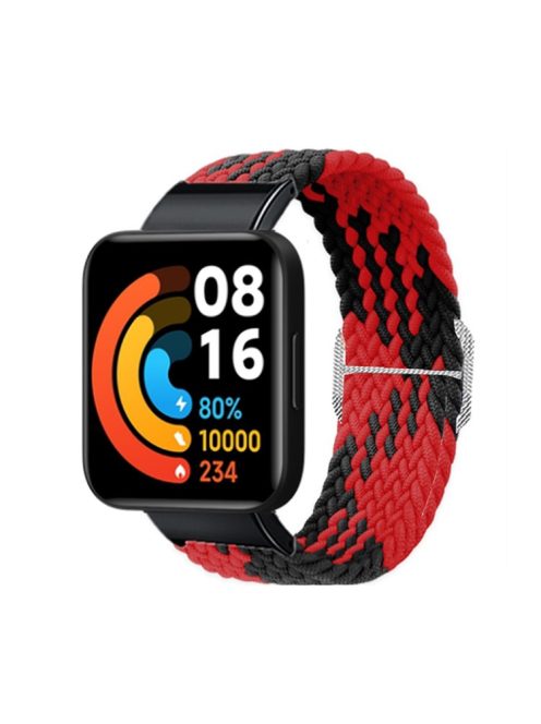 For Xiaomi Redmi Watch 2 Replacement Wrist Band Braided Nylon Elastic Smart Watch Strap with Metal Connector - Red / Black