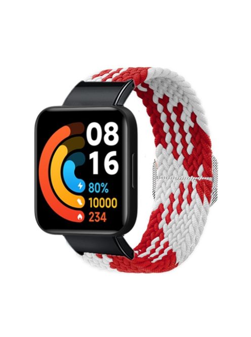 For Xiaomi Redmi Watch 2 Replacement Wrist Band Braided Nylon Elastic Smart Watch Strap with Metal Connector - Red/White