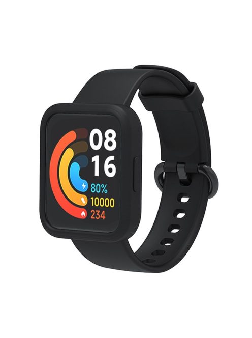 For Xiaomi Redmi Watch 2/Redmi Watch 2 Lite Solid Color Silicone Watch Band Strap + Drop-proof Watch Case - Black/Black/Black