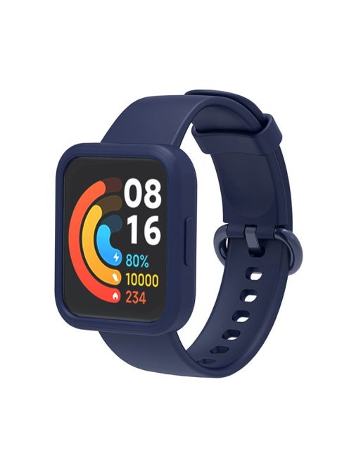 For Xiaomi Redmi Watch 2/Redmi Watch 2 Lite Solid Color Silicone Watch Band Strap + Drop-proof Watch Case - Dark Blue/Blue/Navy Blue