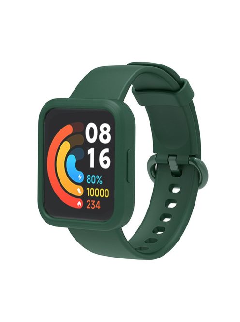 For Xiaomi Redmi Watch 2/Redmi Watch 2 Lite Solid Color Silicone Watch Band Strap + Drop-proof Watch Case - Pine Needle Green/Green/Green