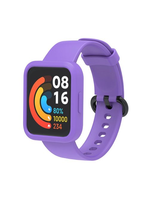 For Xiaomi Redmi Watch 2/Redmi Watch 2 Lite Solid Color Silicone Watch Band Strap + Drop-proof Watch Case - Purple/Black/Purple