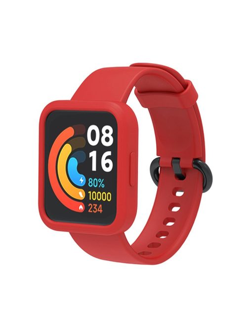 For Xiaomi Redmi Watch 2/Redmi Watch 2 Lite Solid Color Silicone Watch Band Strap + Drop-proof Watch Case - Red/Black/Red