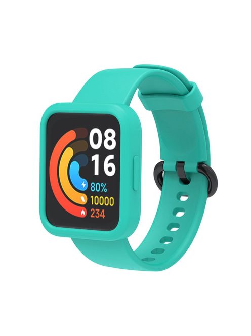 For Xiaomi Redmi Watch 2/Redmi Watch 2 Lite Solid Color Silicone Watch Band Strap + Drop-proof Watch Case - Teal Green/Black/Teal Green