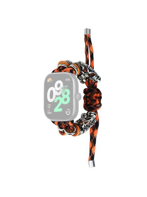 For Xiaomi Redmi Watch 4 Adjustable Watch Strap Bead Braided Nylon Band - Black Orange Camo