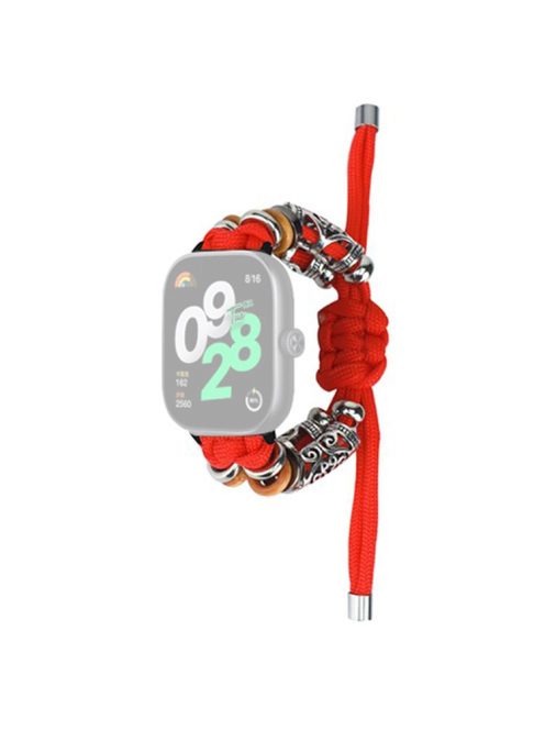 For Xiaomi Redmi Watch 4 Adjustable Watch Strap Bead Braided Nylon Band - Red