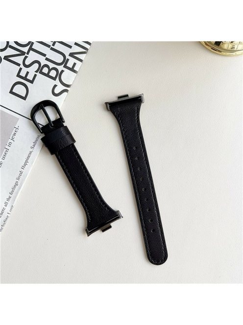 For Xiaomi Redmi Watch 4 Leather Strap with Pin Buckle Replacement Watch Bands - Black