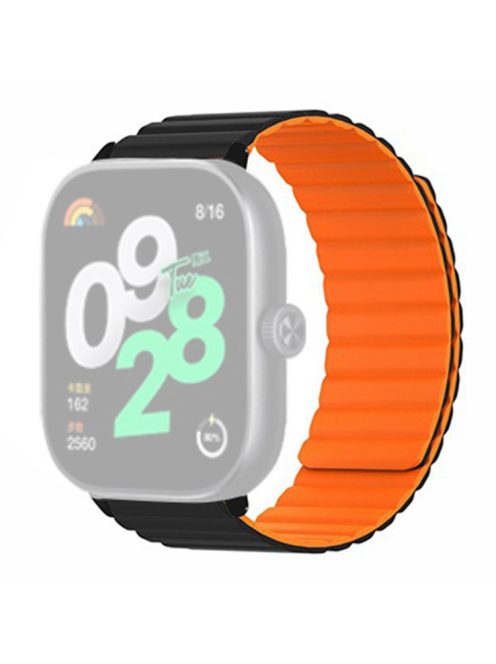 For Xiaomi Redmi Watch 4 Magnetic Silicone Watch Band Strap with Alloy Connector - Black+Orange