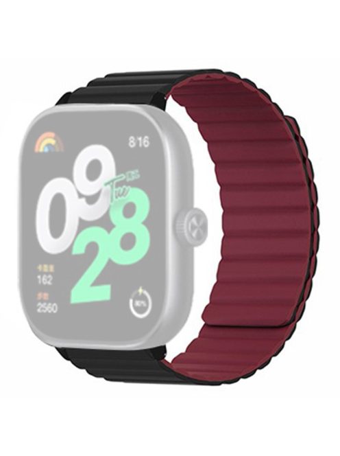 For Xiaomi Redmi Watch 4 Magnetic Silicone Watch Band Strap with Alloy Connector - Black+Wine Red