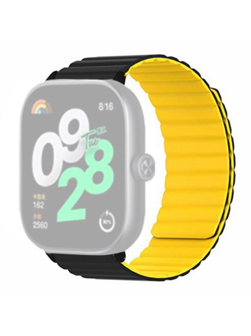 For Xiaomi Redmi Watch 4 Magnetic Silicone Watch Band Strap with Alloy Connector - Black+Yellow