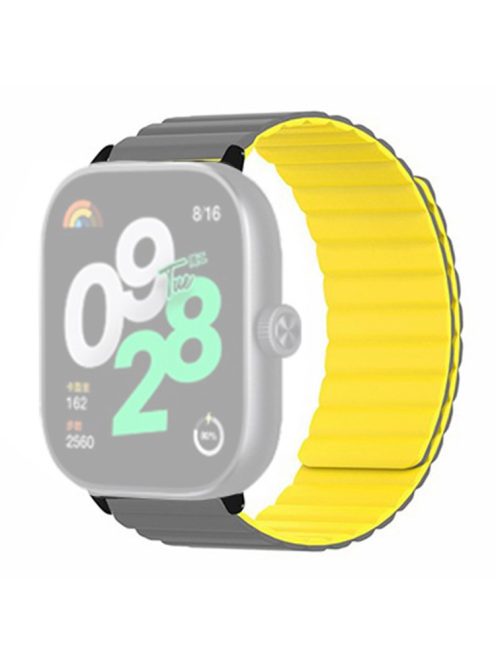 For Xiaomi Redmi Watch 4 Magnetic Silicone Watch Band Strap with Alloy Connector - Grey+Yellow