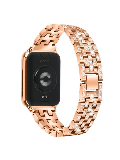 For Xiaomi Redmi Watch 4 Metal Women Watch Band 5 Rows Rhinestone Replacement Strap - Rose Gold