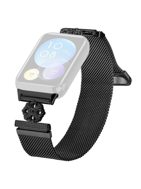 For Xiaomi Redmi Watch 4 Milanese Band Flower Stainless Steel Magnetic Mesh Watch Strap - Black