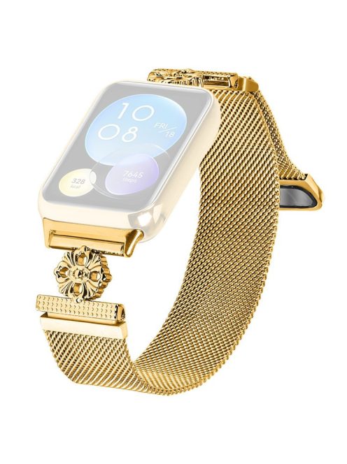 For Xiaomi Redmi Watch 4 Milanese Band Flower Stainless Steel Magnetic Mesh Watch Strap - Gold