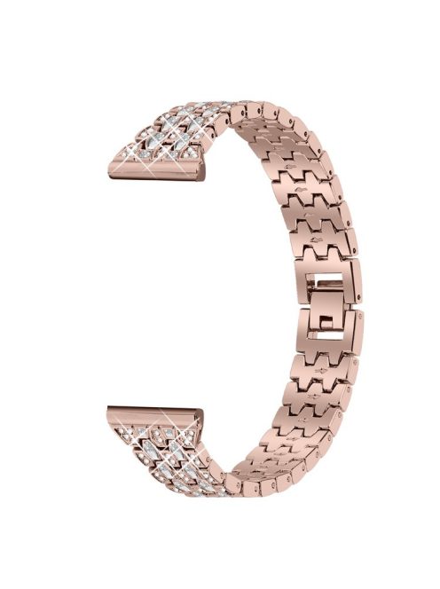 For Xiaomi Redmi Watch 4 Zinc Alloy Watch Band Rhinestones Decor Women Replacement Strap - Pink Gold+Transparent