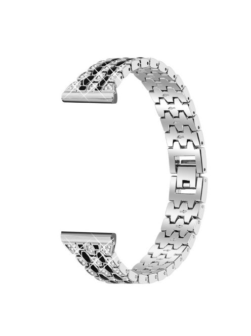 For Xiaomi Redmi Watch 4 Zinc Alloy Watch Band Rhinestones Decor Women Replacement Strap - Silver+Black