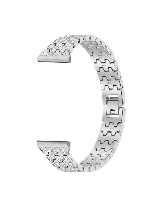 For Xiaomi Redmi Watch 4 Zinc Alloy Watch Band Rhinestones Decor Women Replacement Strap - Silver+Transparent