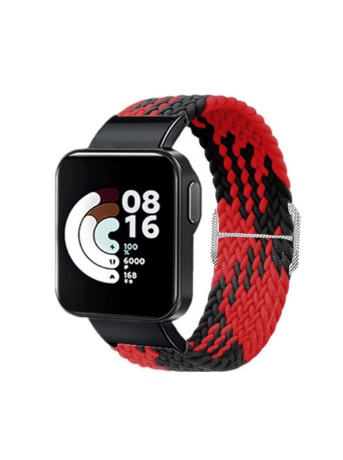 For Xiaomi Redmi Watch Replacement Wrist Strap Braided Nylon Elastic Watchband - Red/Black