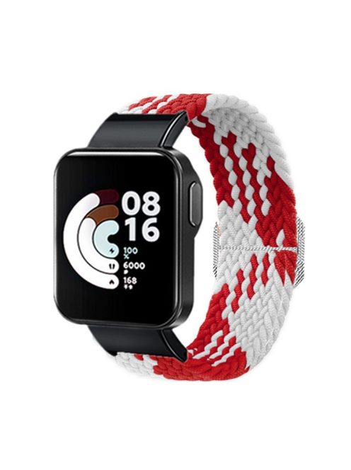 For Xiaomi Redmi Watch Replacement Wrist Strap Braided Nylon Elastic Watchband - Red/White